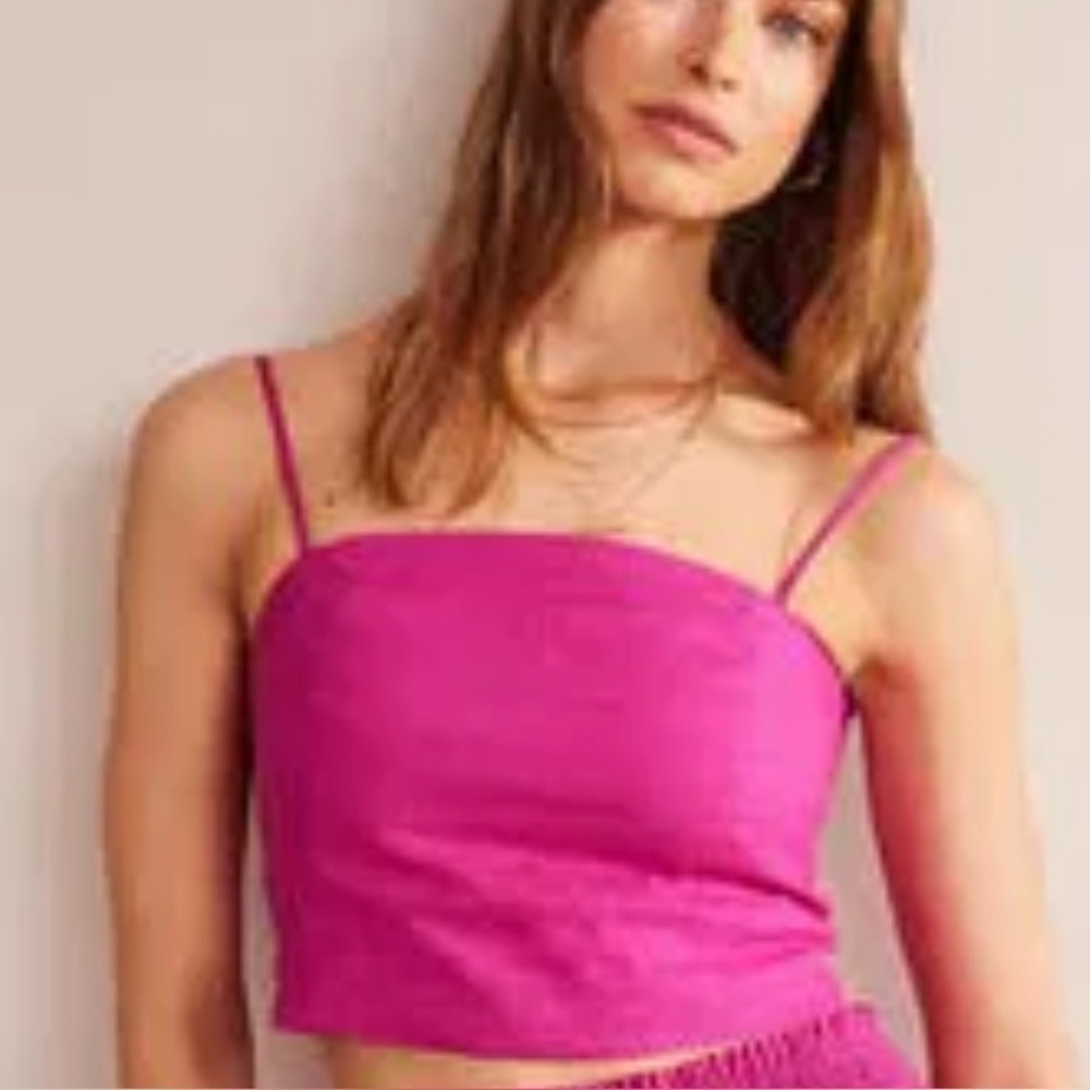Boden Womens Strappy Fitted Linen Top Cropped Pink US 6 NEW. 487